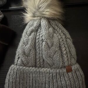Gray Cable Knit Beanie with Pom Pom- lined inside